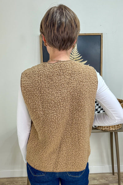 Camel Button Down Sherpa Vest back