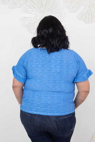 Turquoise Washed Eyelet Top