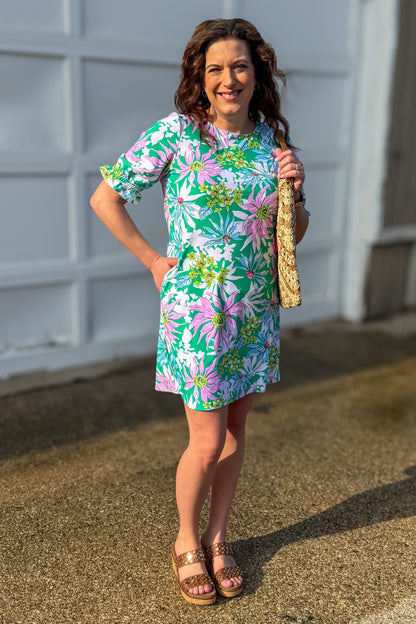 Apple Green Catalina Cinched Shift Dress styled