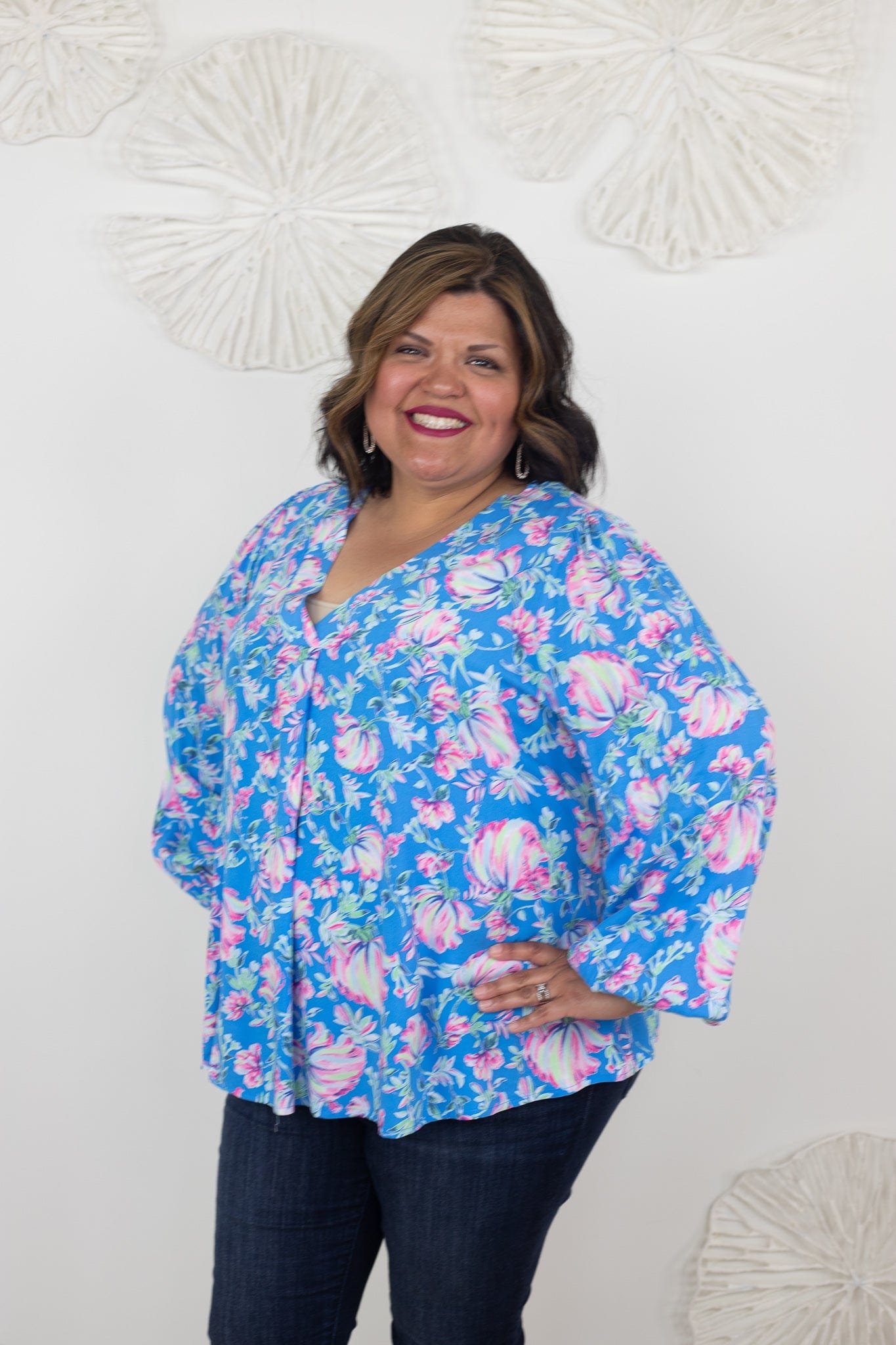 Aqua Floral Blouse