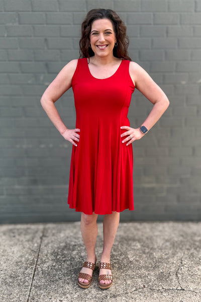 Red Sleeveless Dress styled