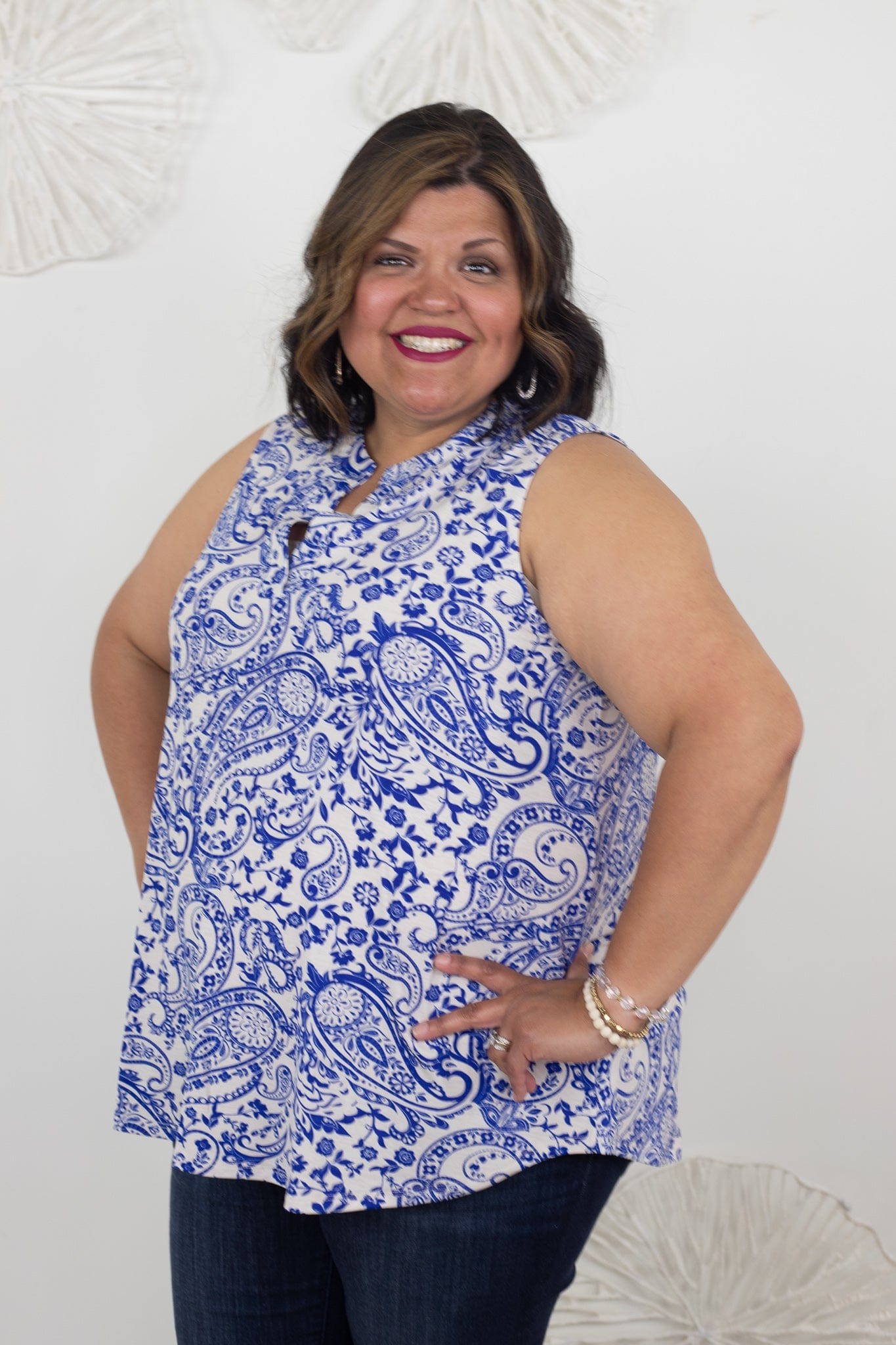 Royal Sand Paisley Sleeveless Top