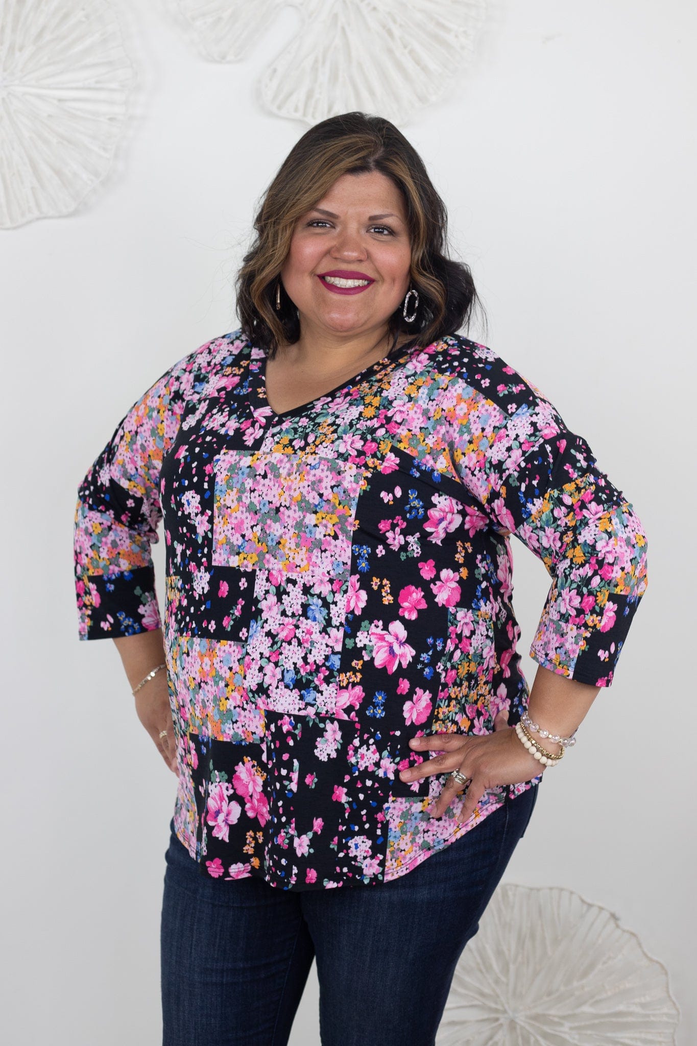 Black & Pink Floral Top