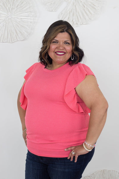 Coral Simple Ribbed Top