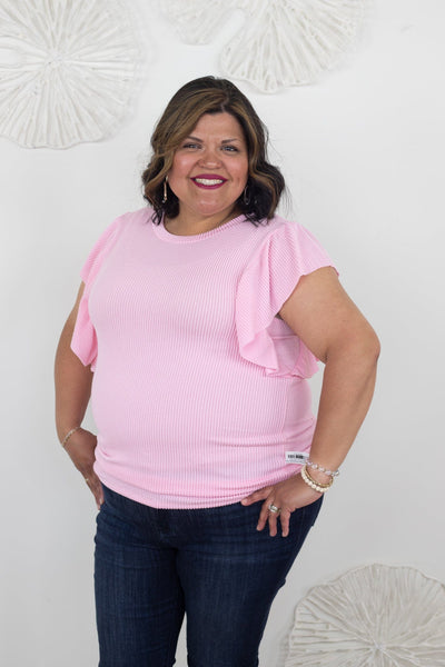 Pink Simple Ribbed Top