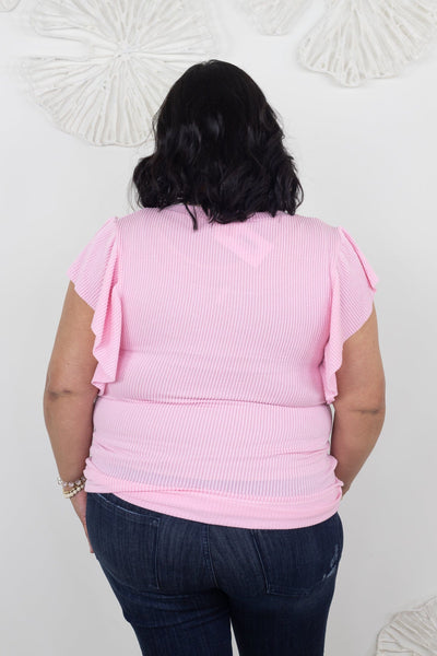 Pink Simple Ribbed Top
