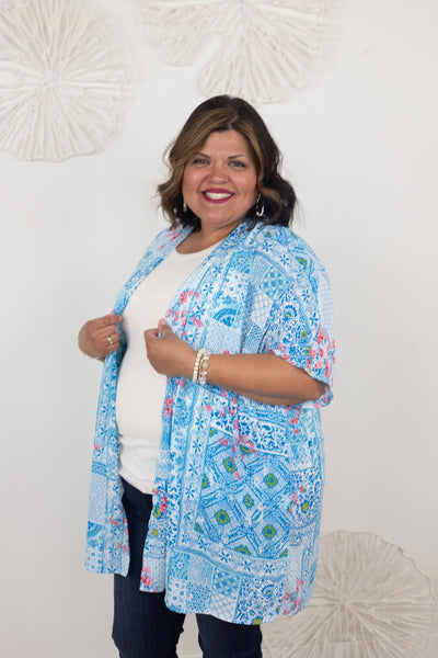 Ocean Blue Patchwork Kimono