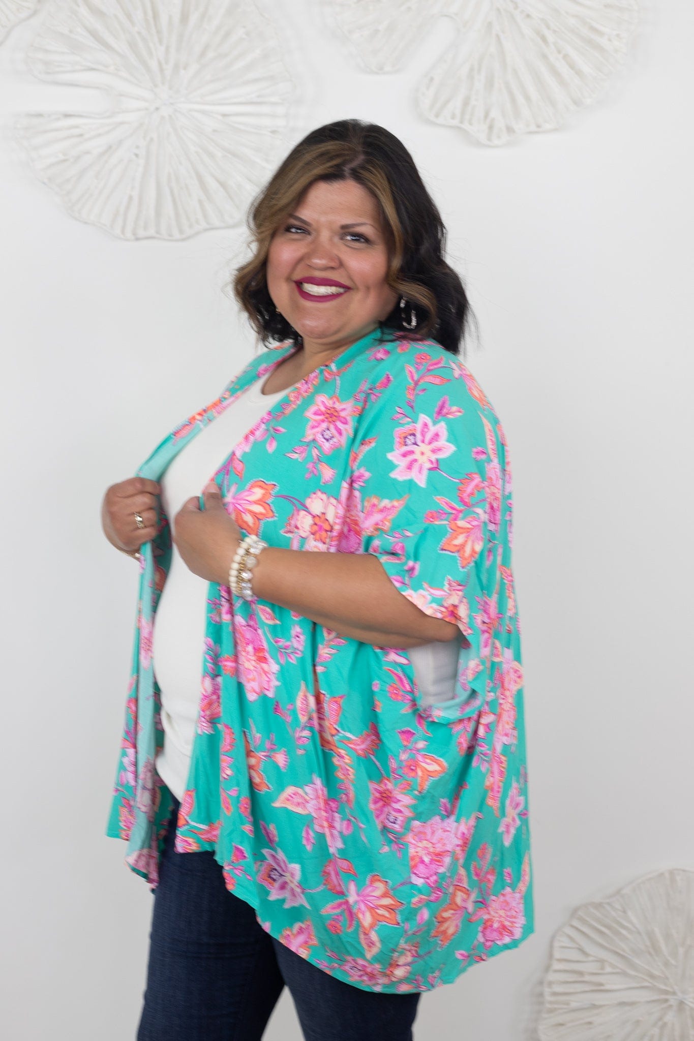 Emerald & Magenta Floral Kimono