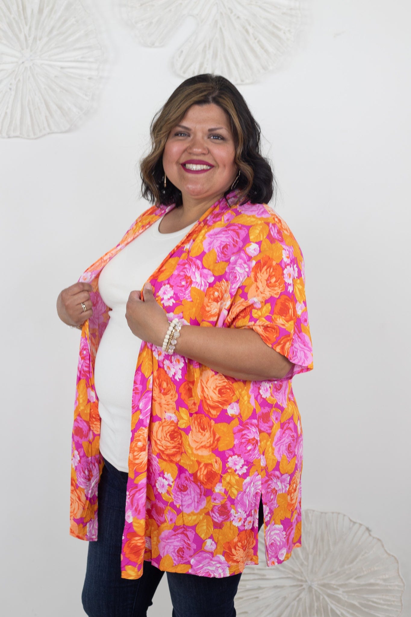 Magenta & Orange Floral Kimono