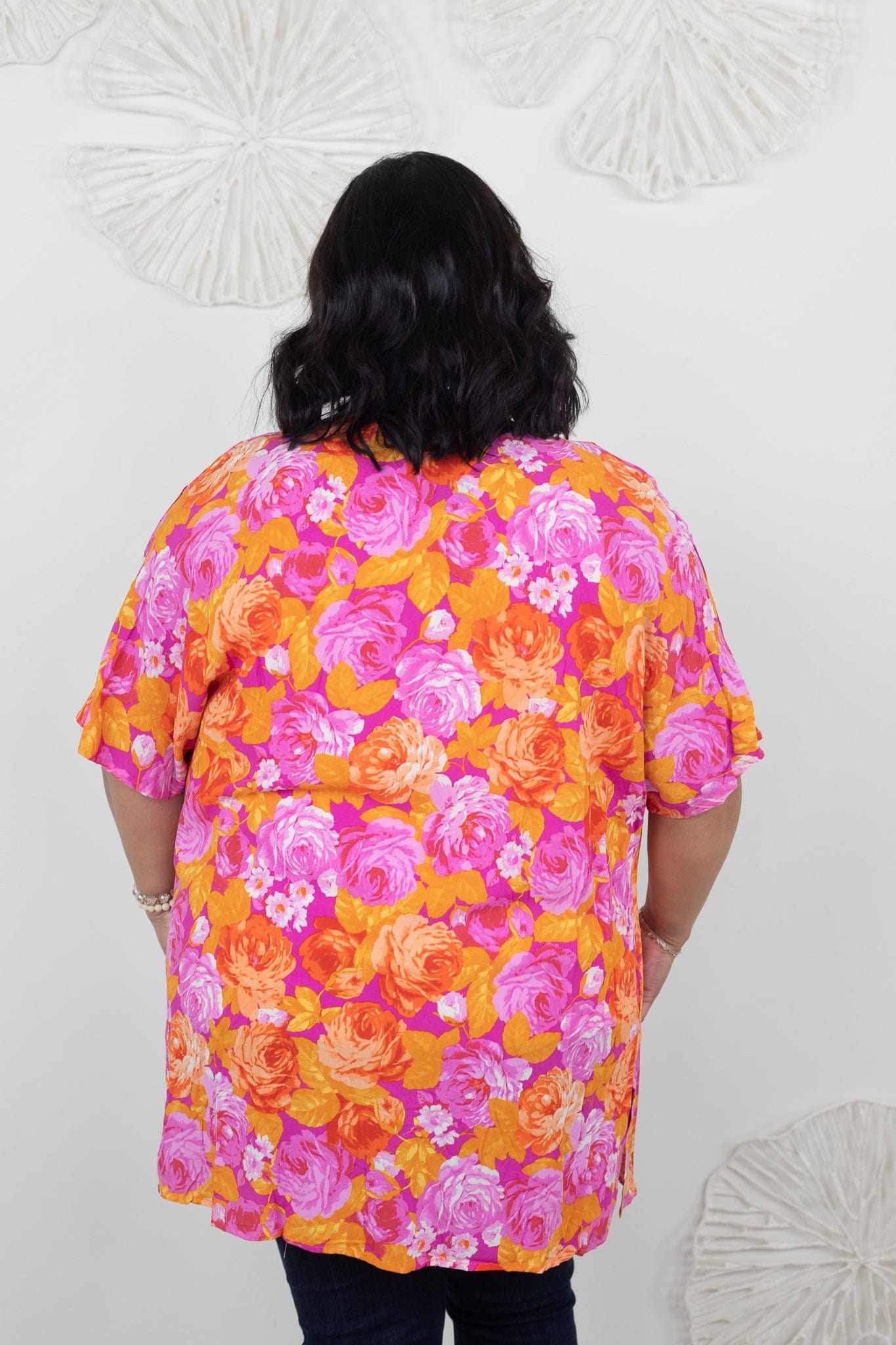 Magenta & Orange Floral Kimono