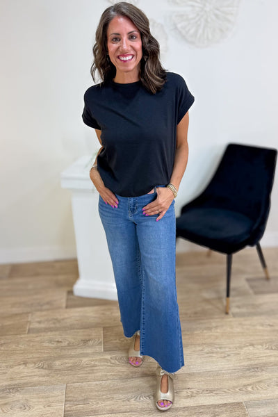 Black Modal Rolled Sleeve Tee