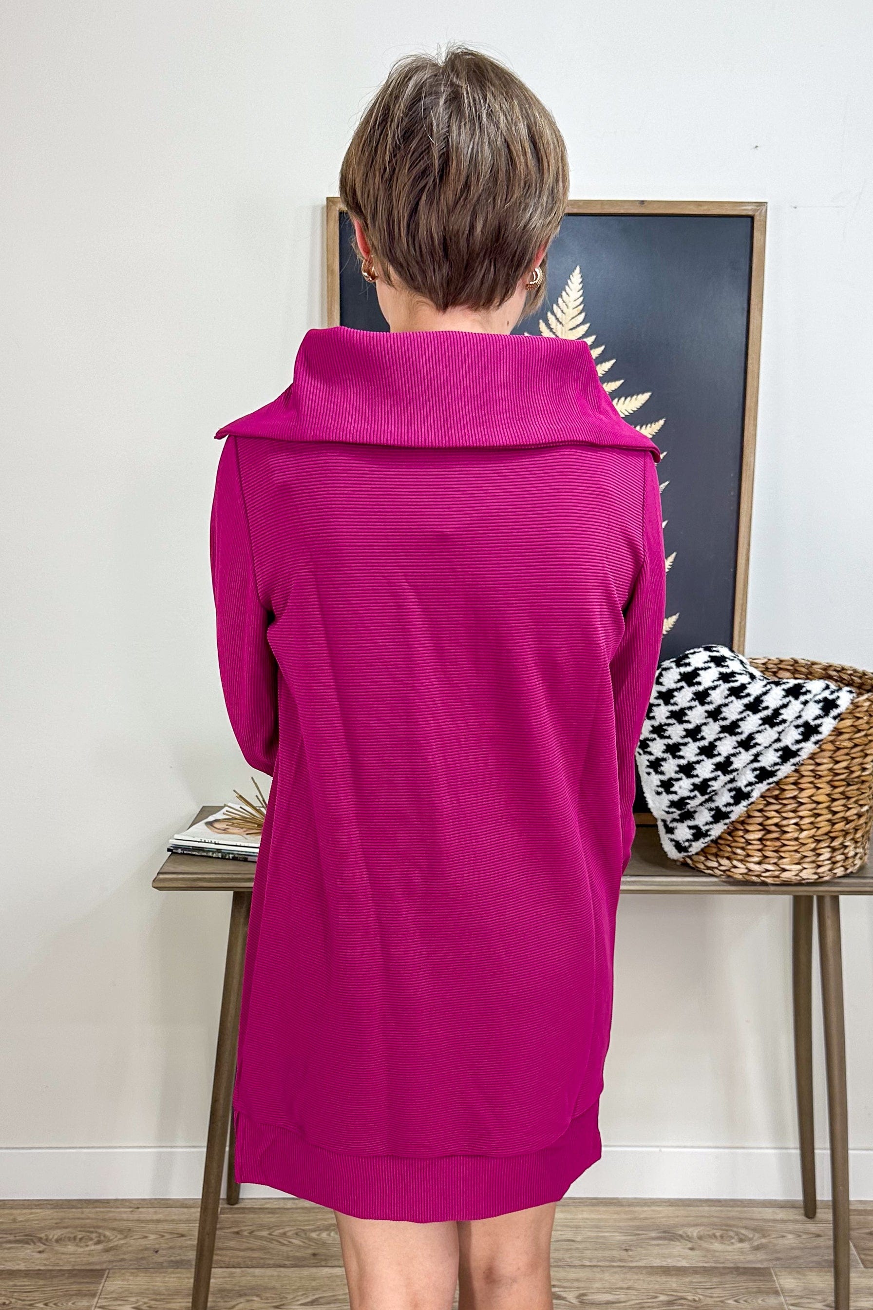 Magenta Texture Half Zip Mini Dress back