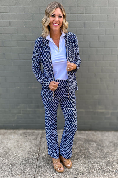 Navy & White Hexagon Penelope Full-Zip Jacket STYLED