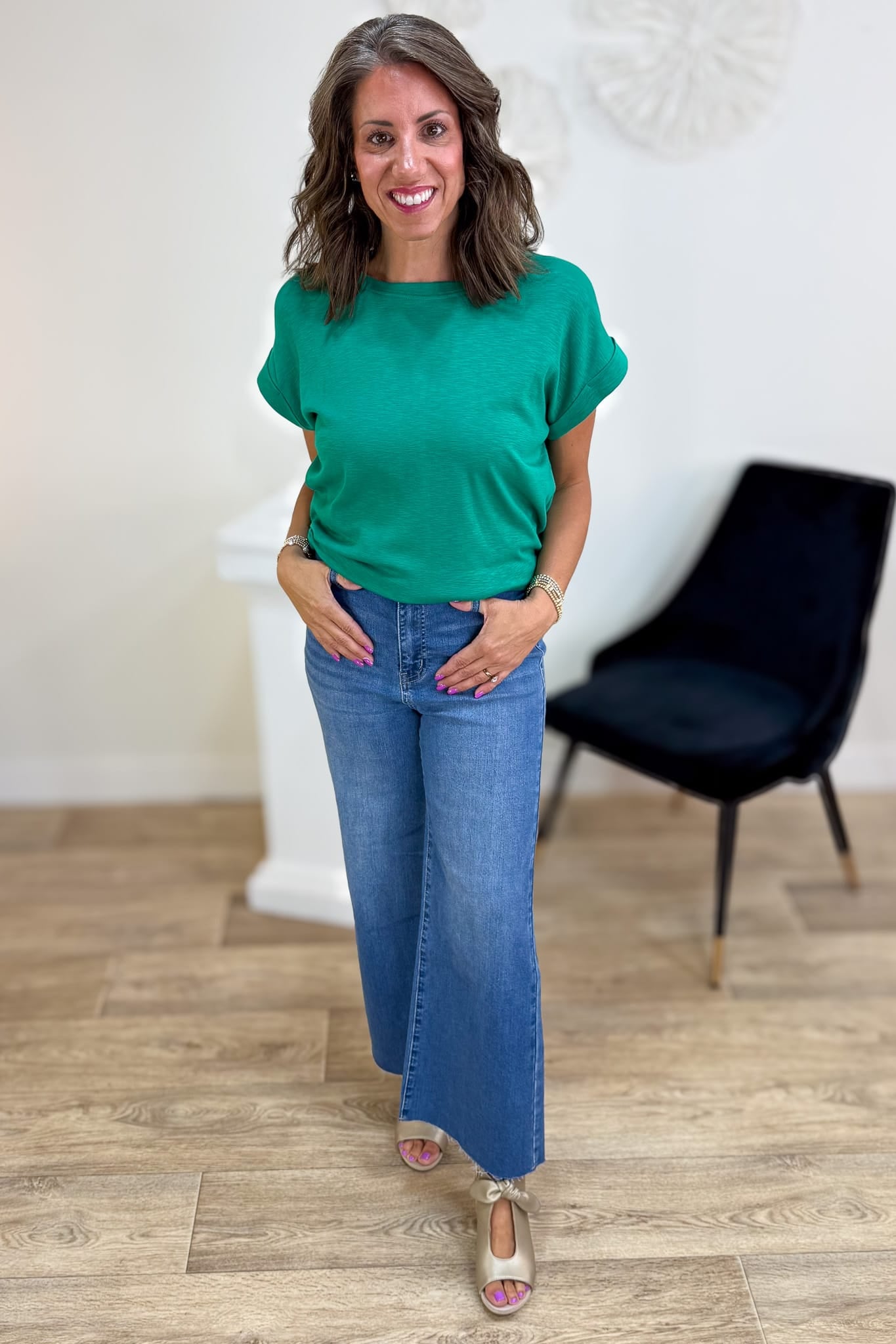 Kelly Green Modal Rolled Sleeve Tee