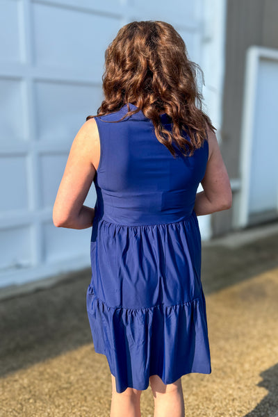 Navy Kendall Sleeveless Tiered Dress back

