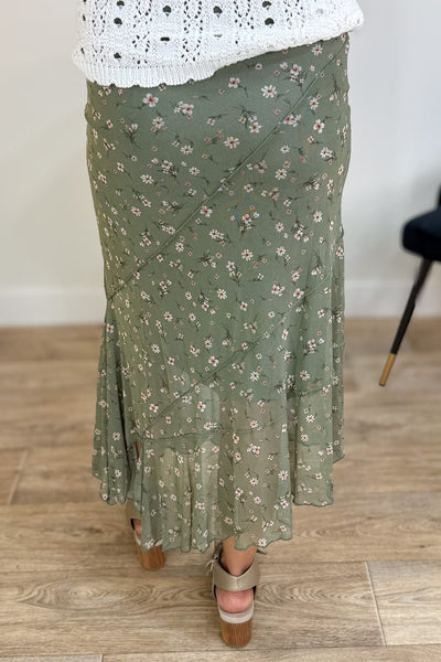 Olive Floral Mesh Skirt Back