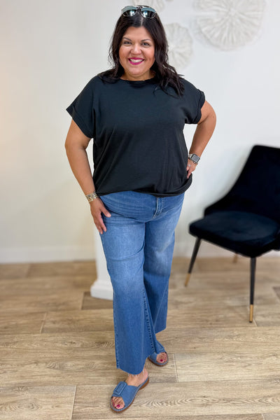 Black Modal Rolled Sleeve Tee