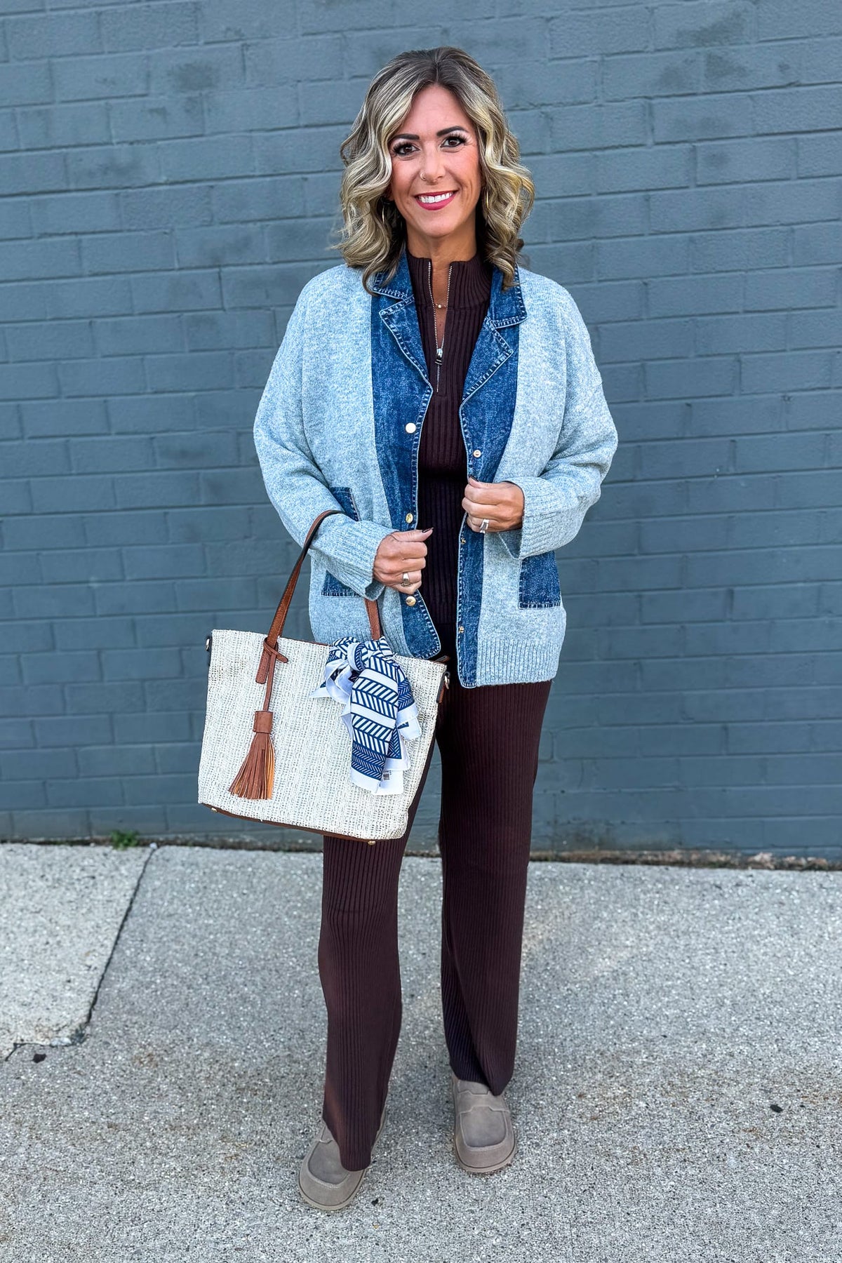 Grey Denim Trim Cardigan