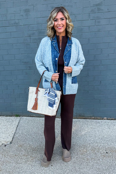 Grey Denim Trim Cardigan