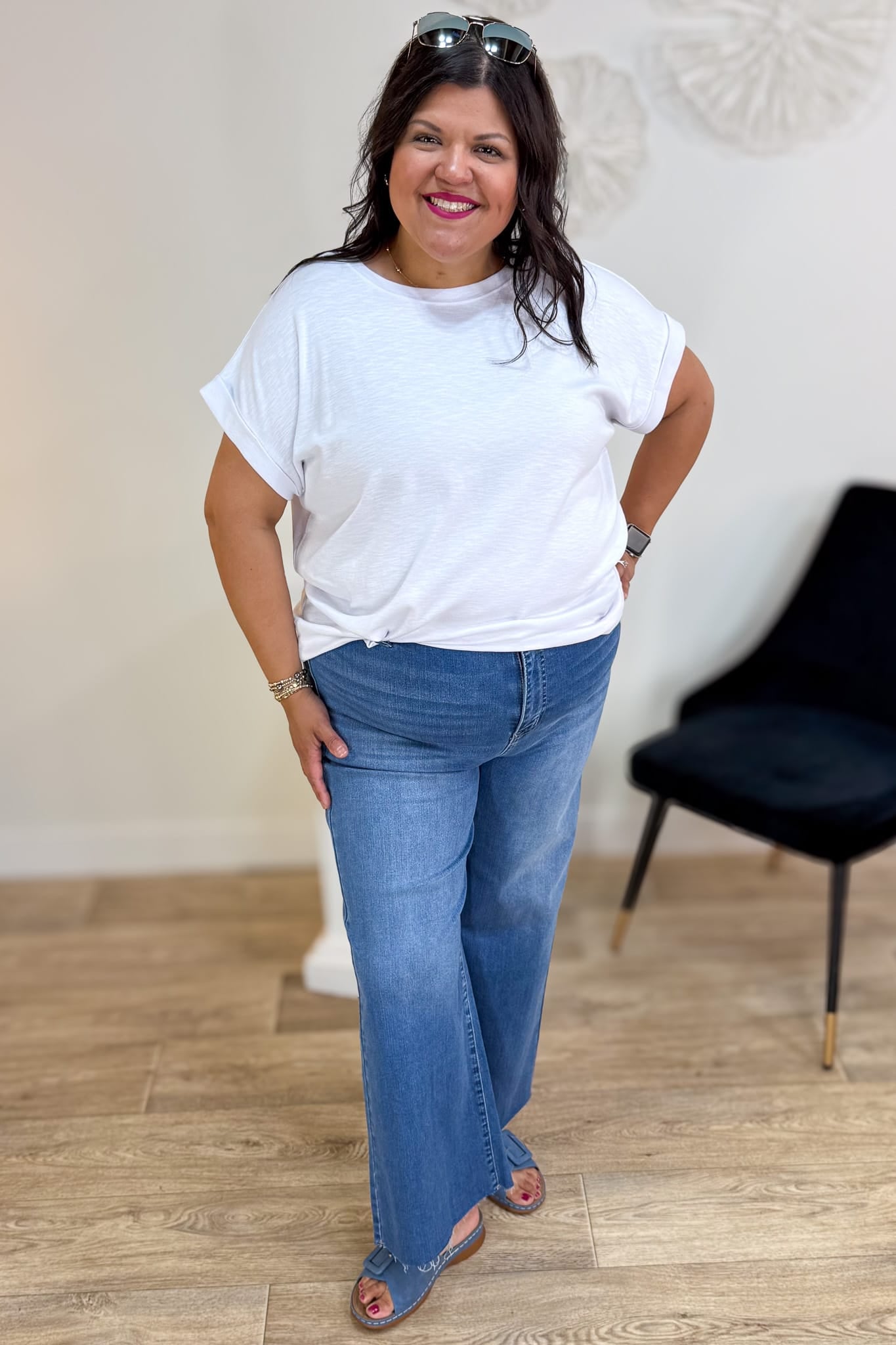 White Modal Rolled Sleeve Tee