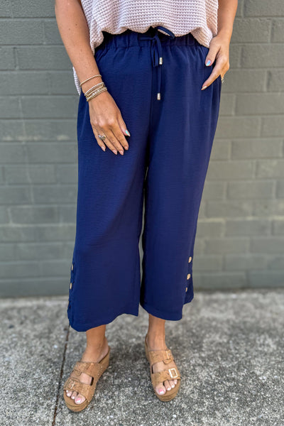 Navy Side Button Pants