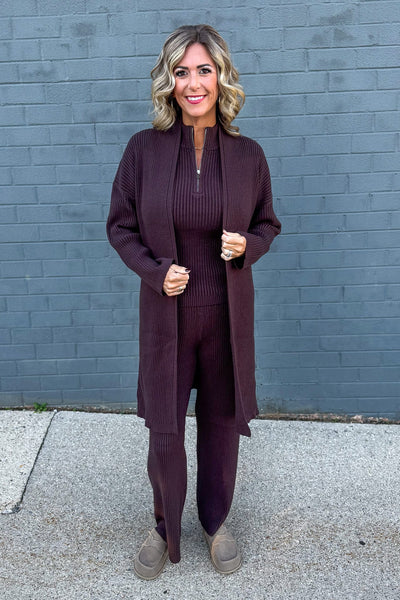 Brown Luxe Ribbed Open Cardigan