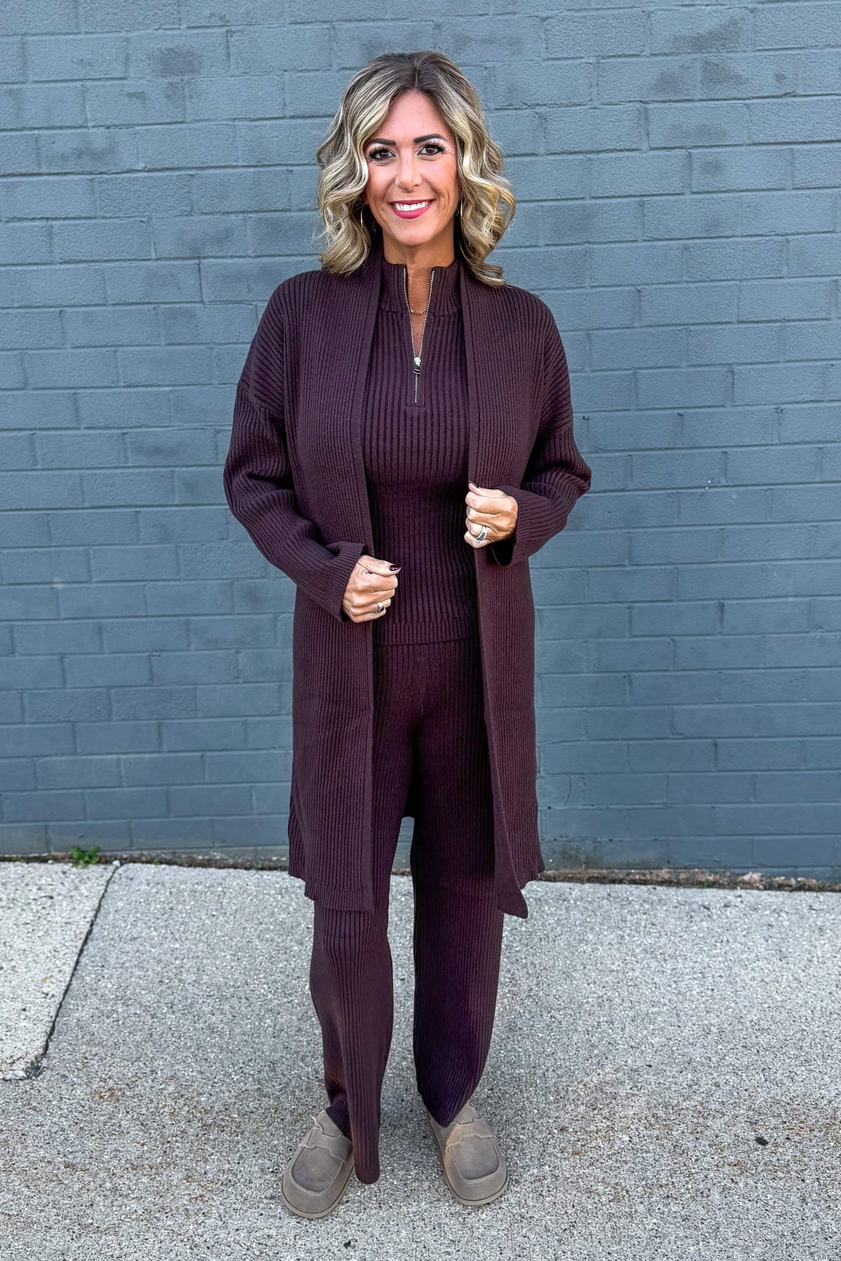 Brown Luxe Ribbed Relaxed Knit Pant Styled