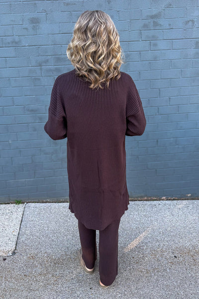 Brown Luxe Ribbed Open Cardigan