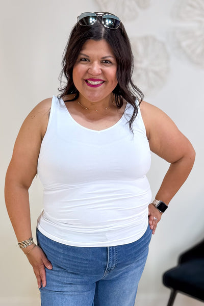 White Reversible V U Neck Tank PLUS