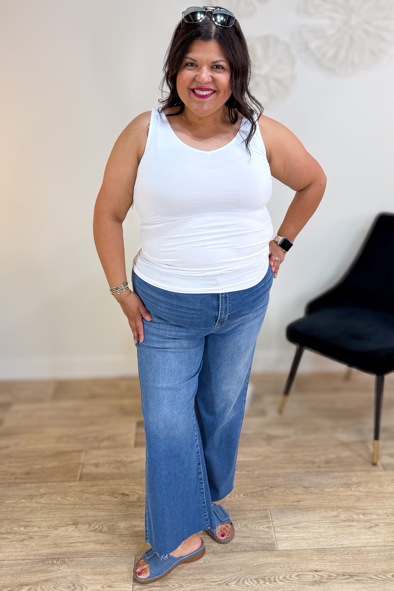 White Reversible V U Neck Tank PLUS