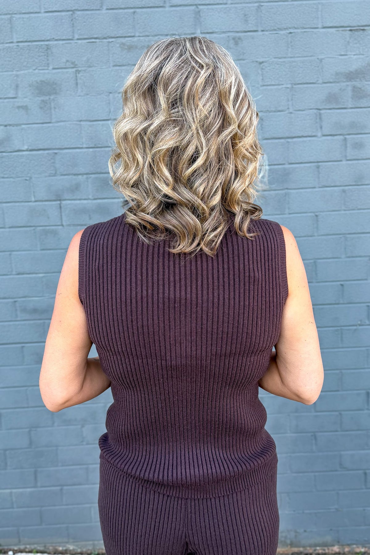 Brown Luxe Ribbed Mock Neck Sleeveless Top Detailed