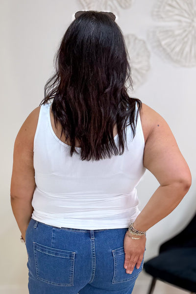 White Reversible V U Neck Tank PLUS Back