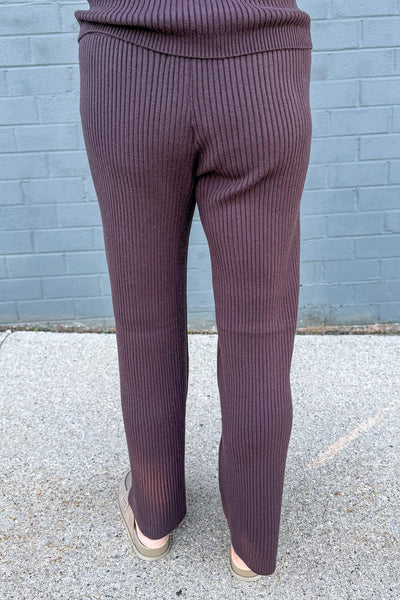 Brown Luxe Ribbed Relaxed Knit Pant Back