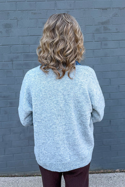Grey Denim Trim Cardigan