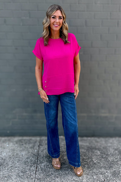 Pink Side Button Top styled