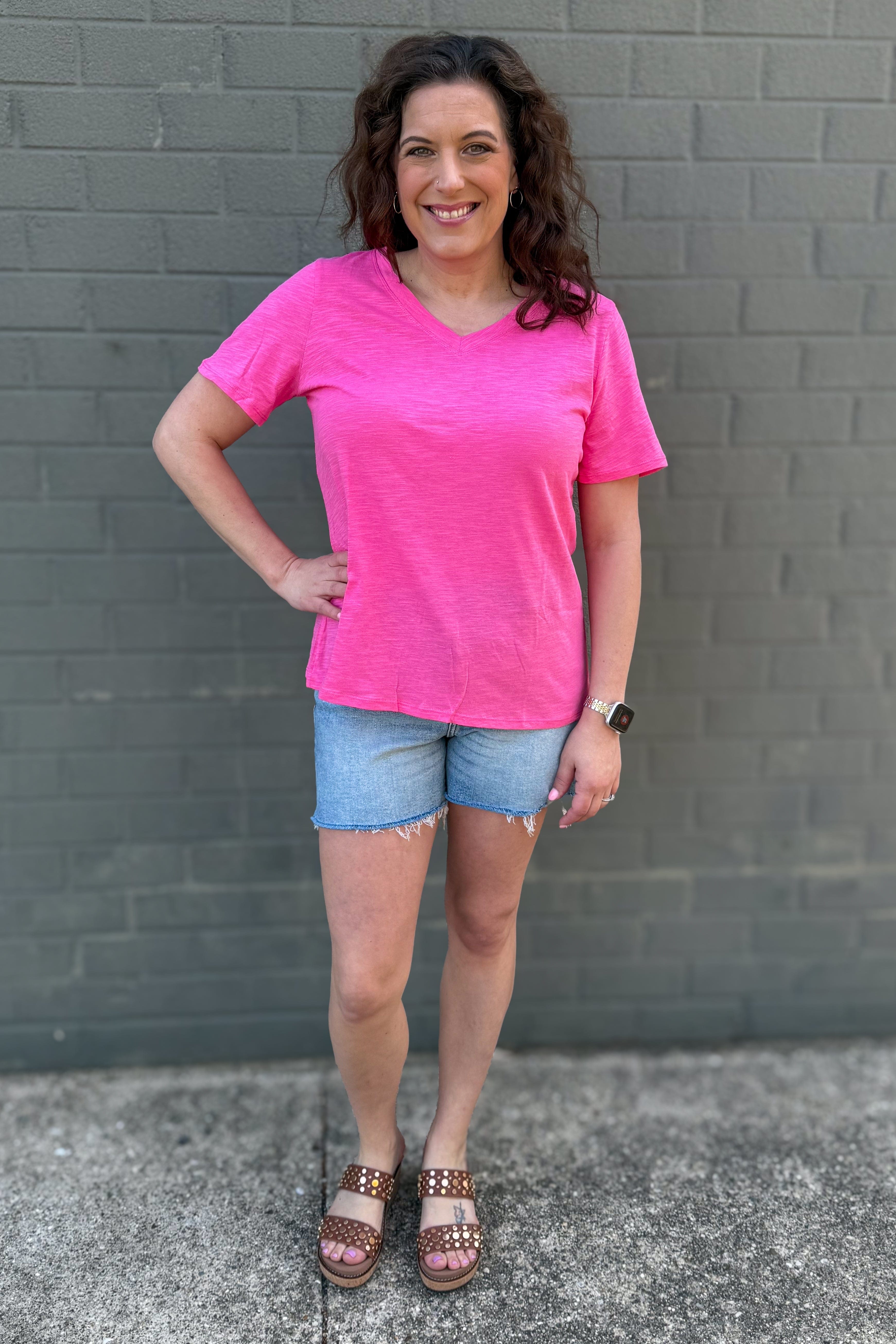 Hot Pink V-Neck T-Shirt