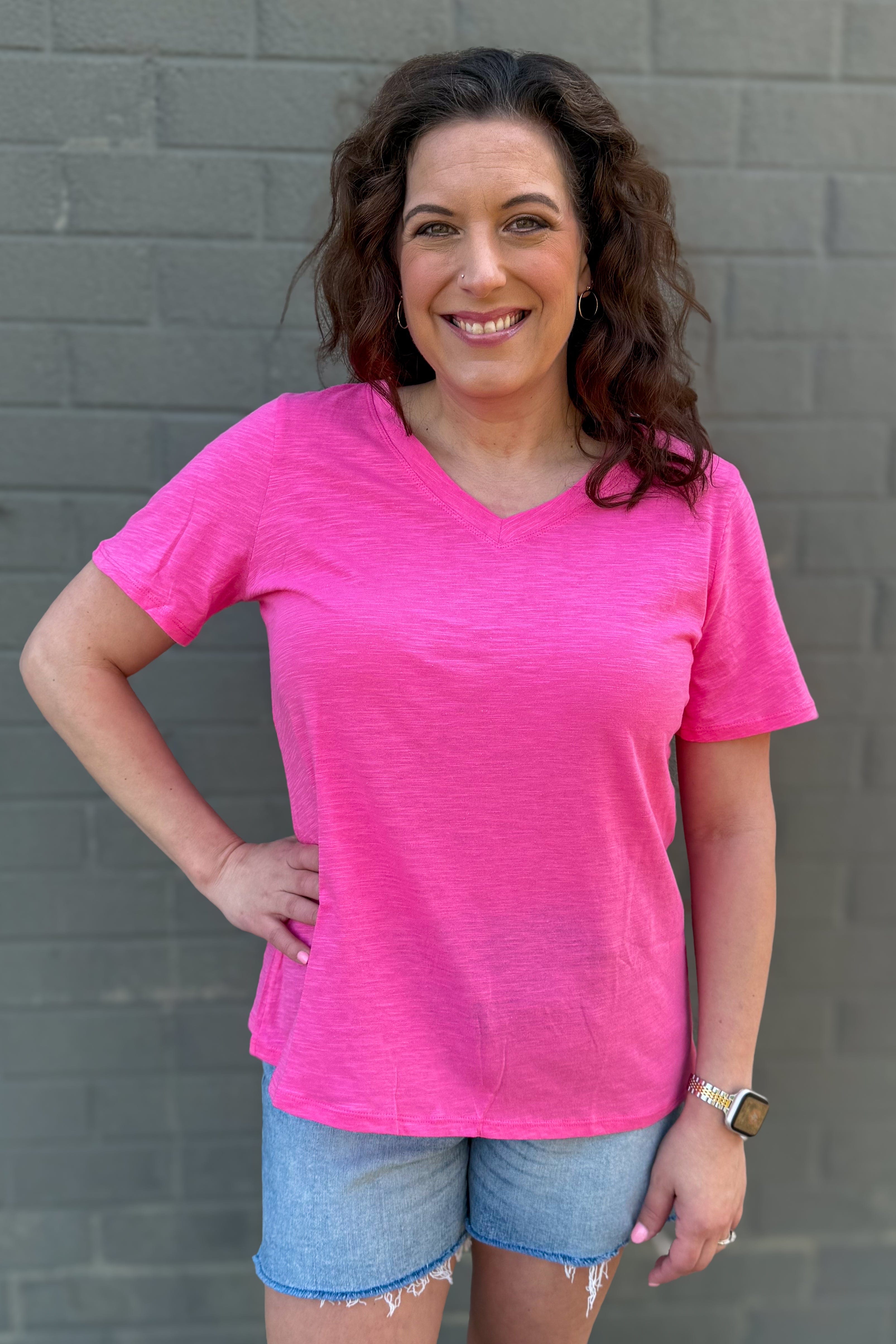 Hot Pink V-Neck T-Shirt