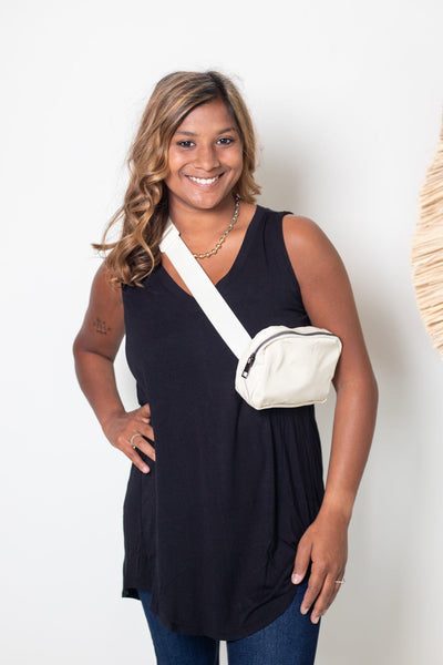 Black Luxe Flowy Tank Top, Front View