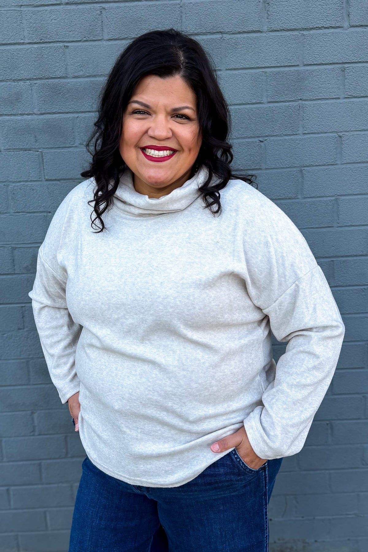 Beige Soft Cowl Neck Top