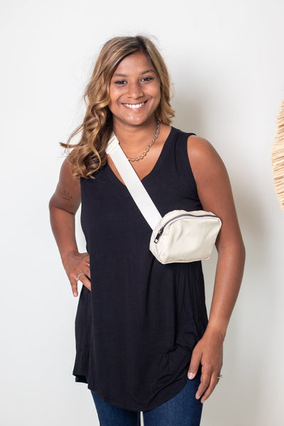 Black Luxe Flowy Tank Top, Front View