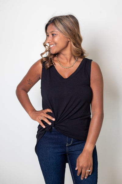 Black Luxe Flowy Tank Top, Front View