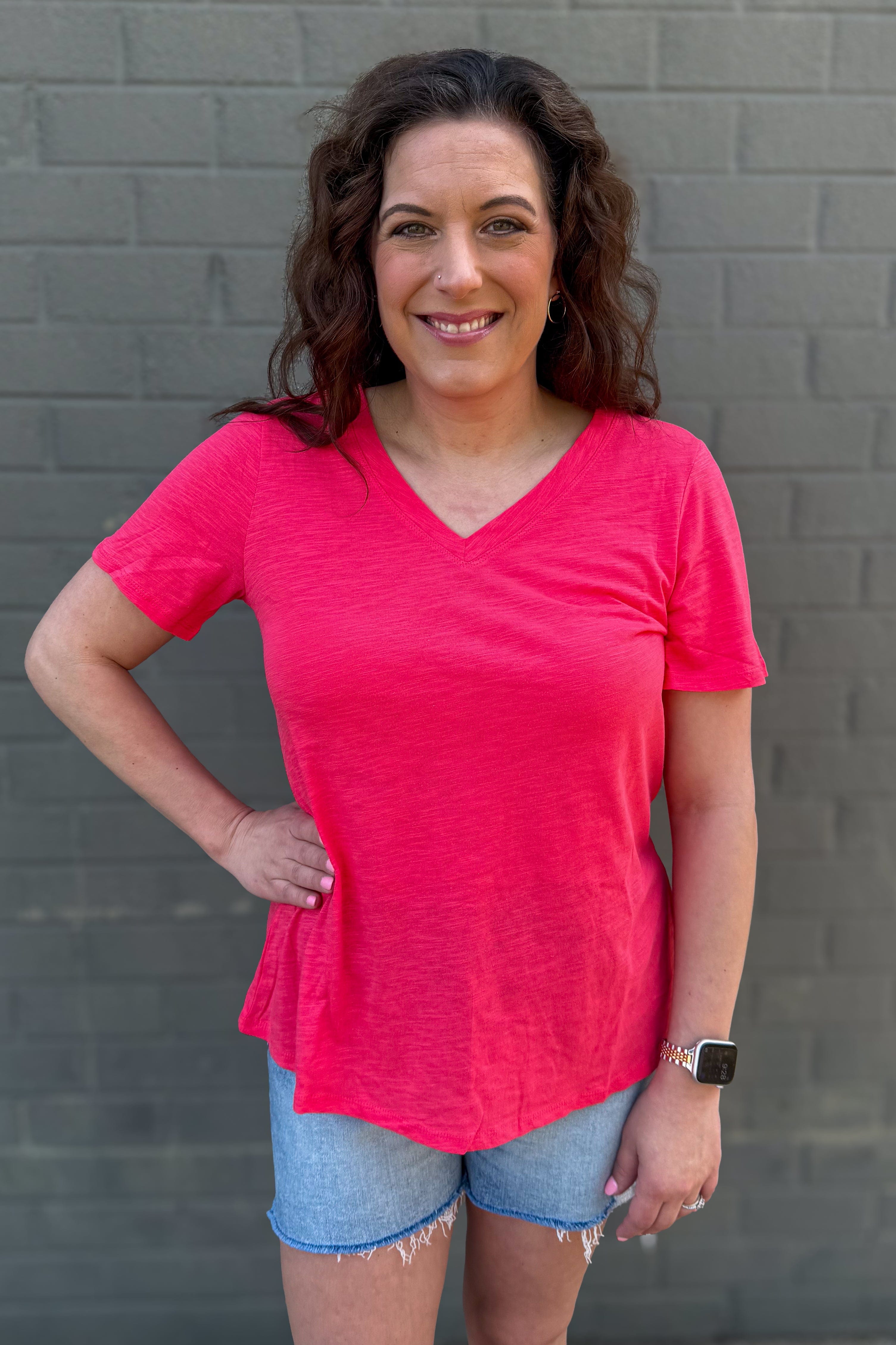 Hot Coral V-Neck T-Shirt
