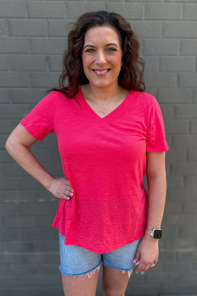 Hot Coral V-Neck T-Shirt