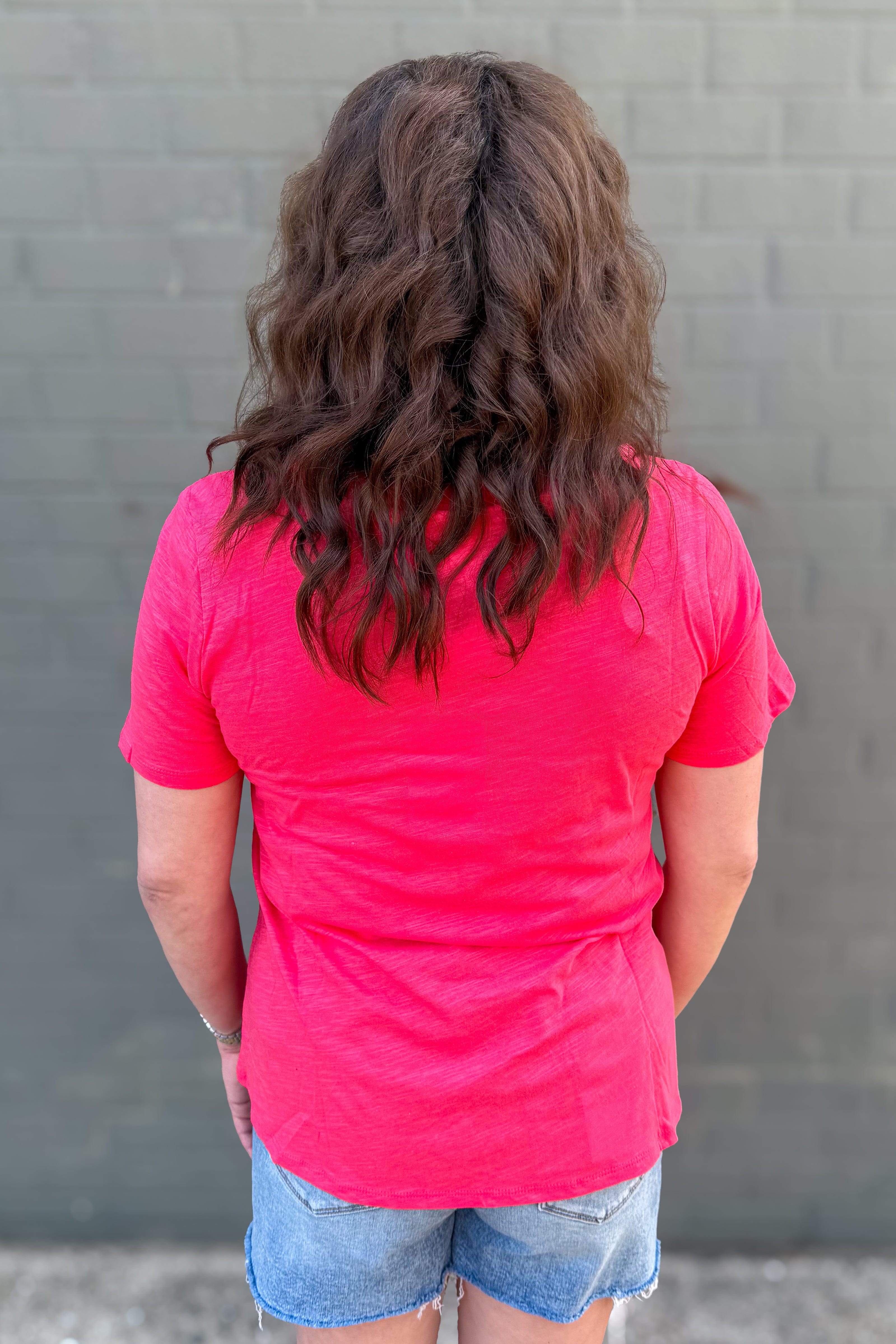 Hot Coral V-Neck T-Shirt back