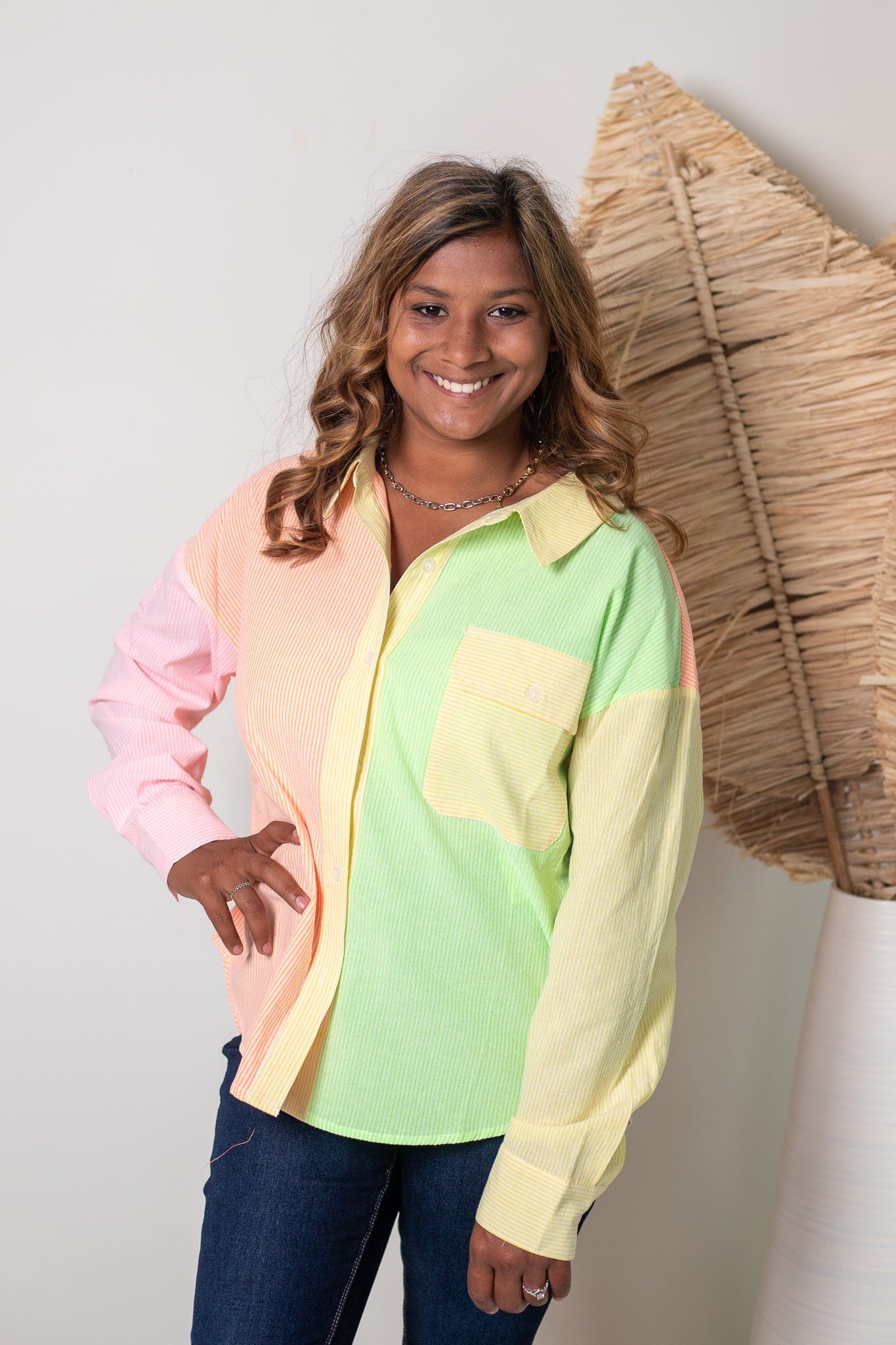Bright Mix Colored Button Up, Front View