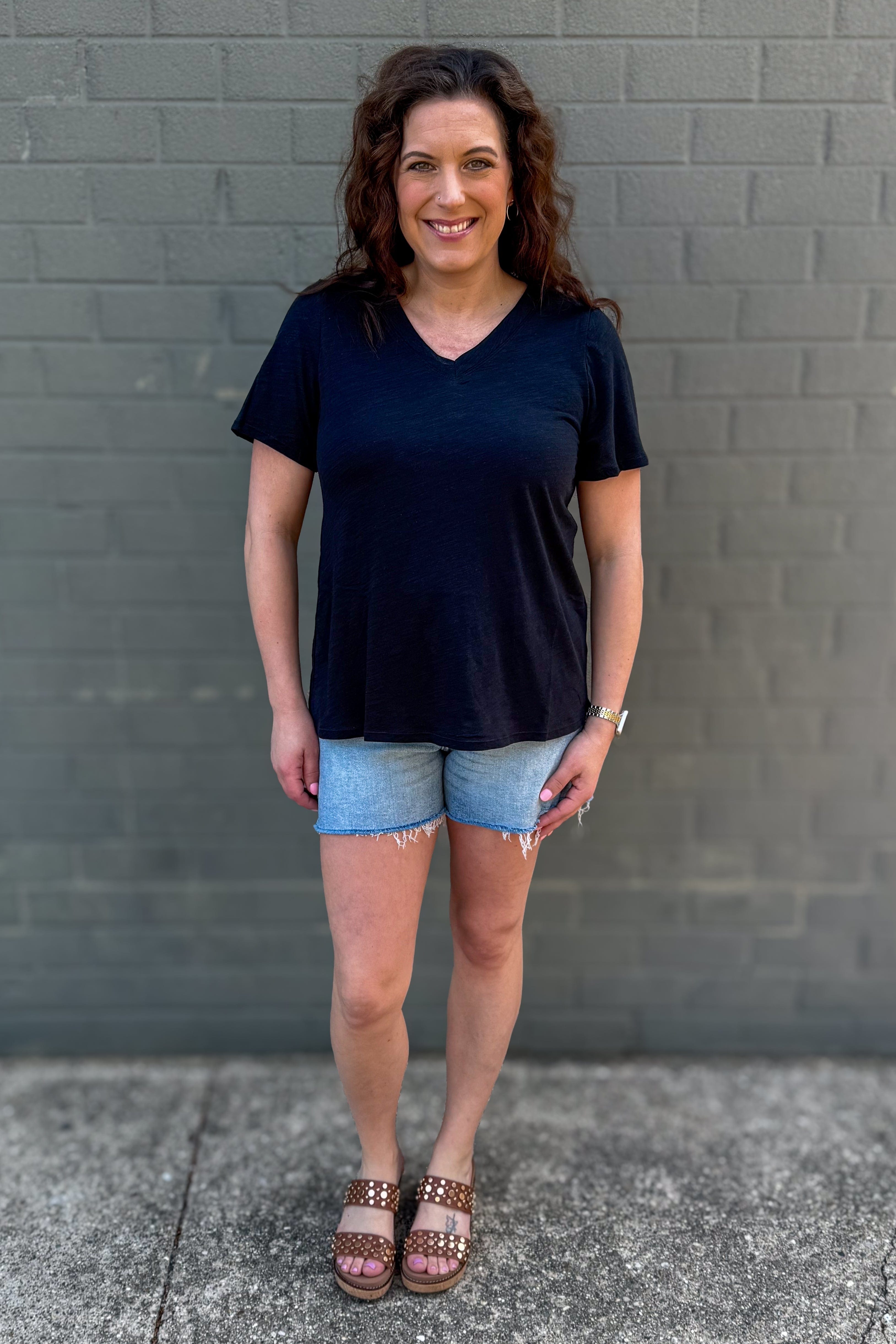 Black V-Neck T-Shirt styled