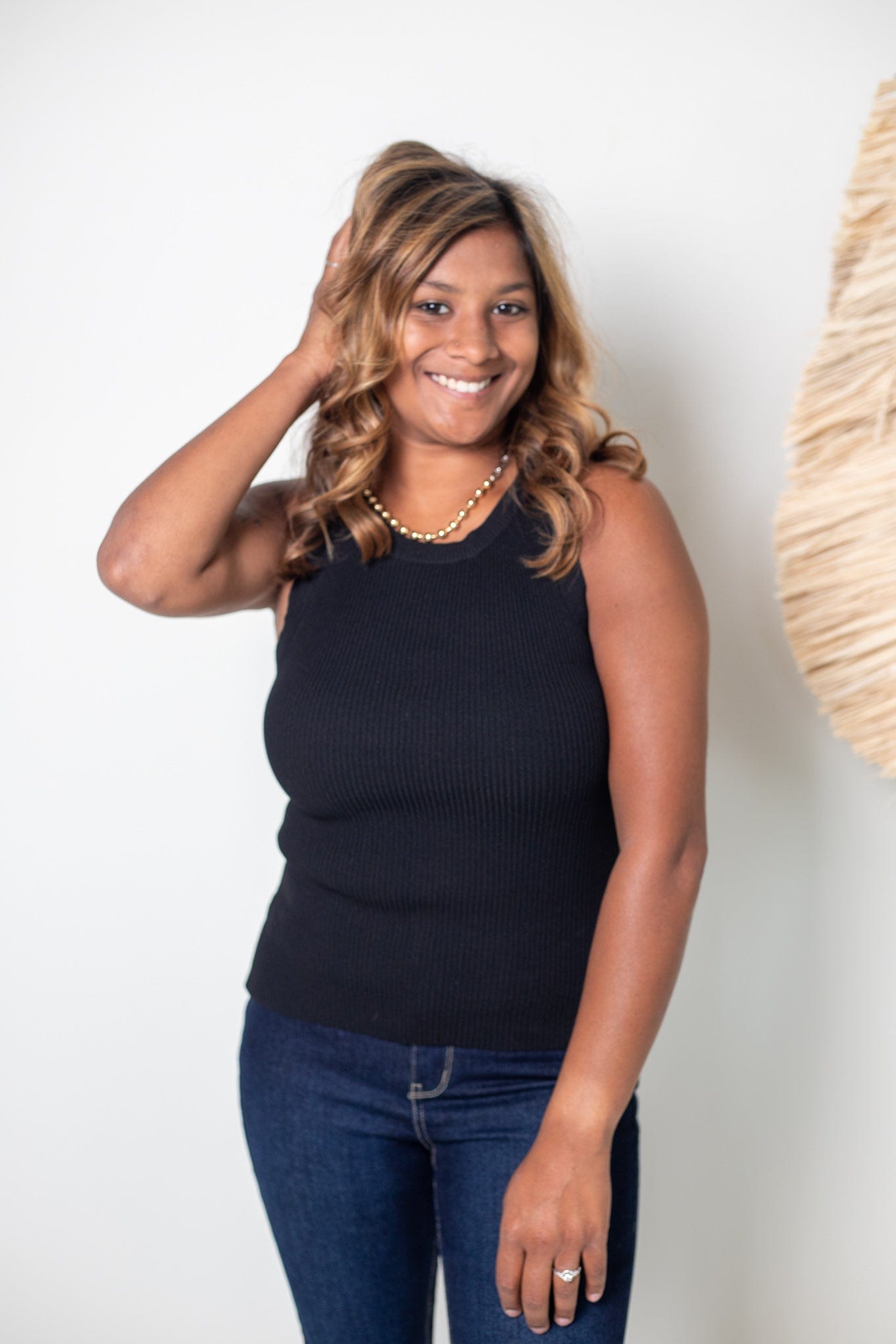 Black Racerback Knit Top, Front View