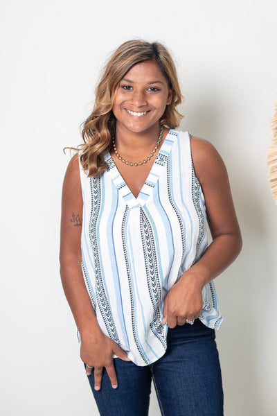 Women's Multi Pattern Light Colored Woven Top, Front View