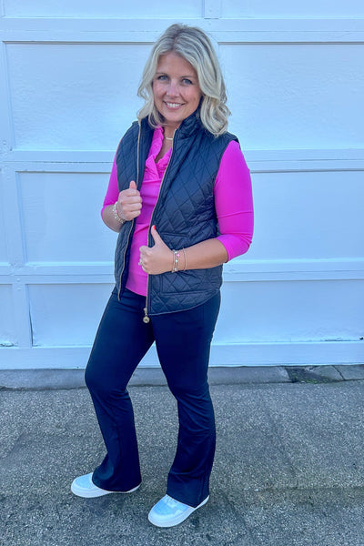 Hot Pink Tabatha Ruffle Neck Top styled