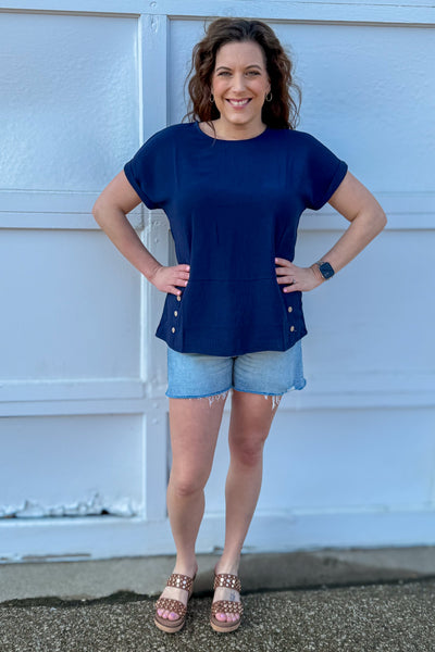 Navy Side Button Top